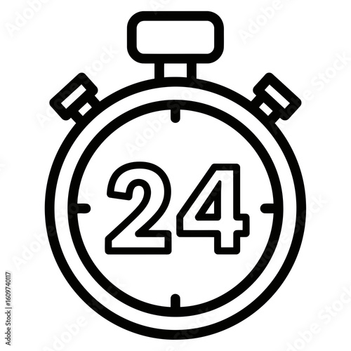 Vector illustration of a stopwatch icon displaying twentyfour hours, isolated on a white background