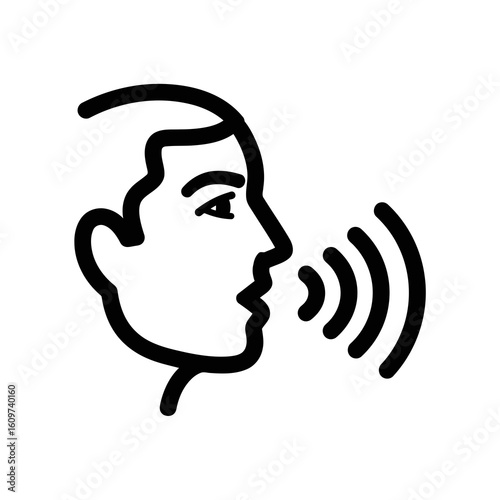 Vector illustration of a simple line drawing of a persons profile speaking, with sound waves emanating from the mouth
