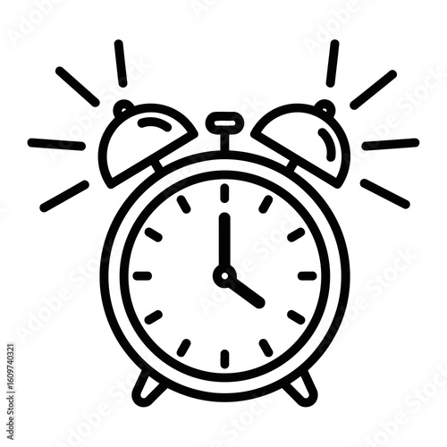Vector illustration of a vintage alarm clock ringing with radiating sound waves