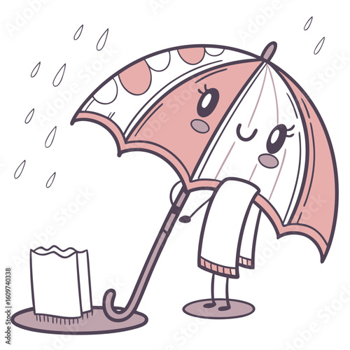A cute umbrella holding a scarf in the rain
