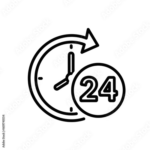 Vector illustration of a clock face with an arrow indicating 24hour service