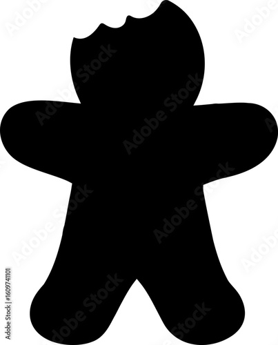 Bitten gingerbread man black silhouette vector.
cute gingerbread man cookies with bites taken off silhouette.
Holiday gingerbread man cookie.
Transparent background. svg.