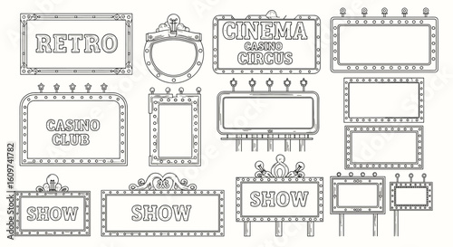Illuminated Marquee Signs for Entertainment Venues Vintage Style Retro Advertisement Elements