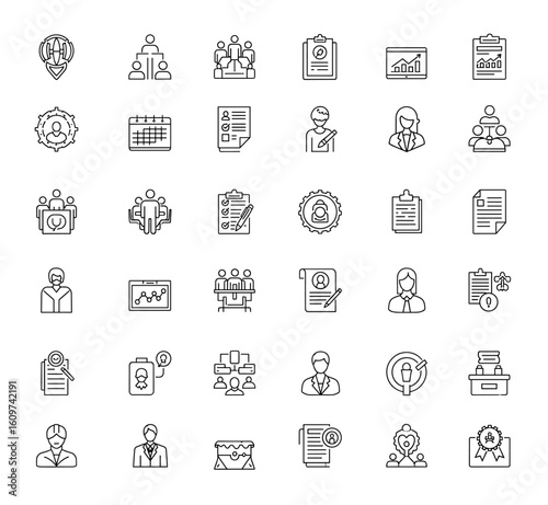 Web and mobile app icons set for action plan in line style. Planning, strategy, analysis, tasks, goal, and implementation icons for project management and business workflow and more.