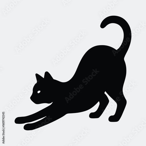 Silhouette stretching cat graceful feline yoga pose vector illustration