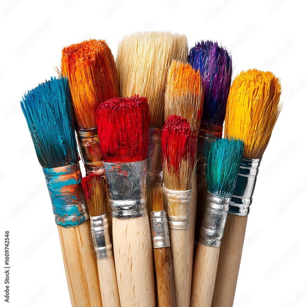 Fototapeta premium Colorful paintbrushes art supplies painting tools creative artwork
