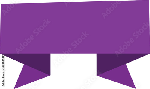 Elegant purple ribbon banner with folded, forked ends in a modern geometric style.