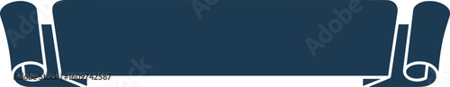 Minimalist dark blue scroll banner icon with rolled parchment ends, presented horizontally.