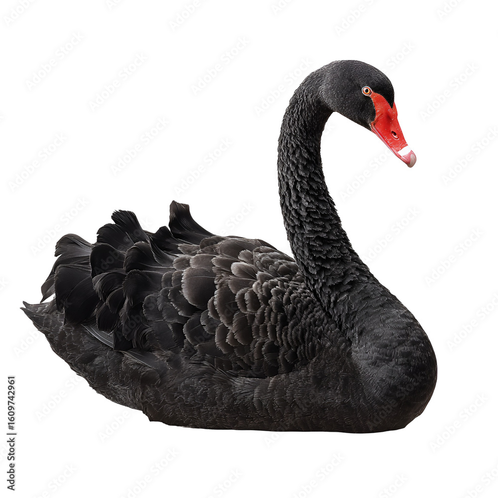 Fototapeta premium Elegant Black Swan Isolated on Black Background
