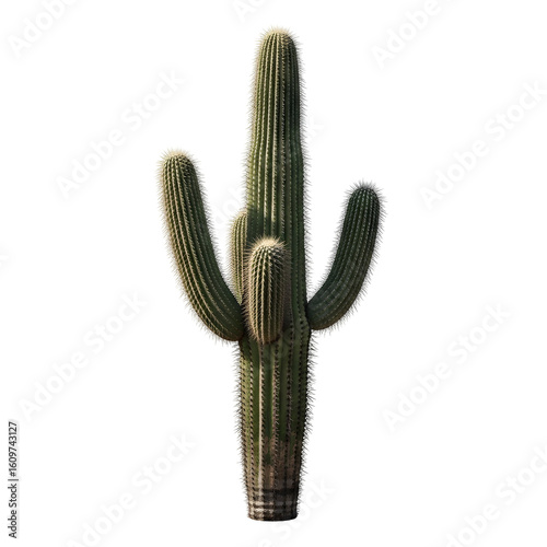 Majestic saguaro cactus isolated against black