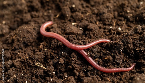 Close-up of earthworms in dark soil