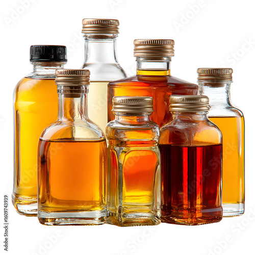 Golden amber bottles of liquor collection