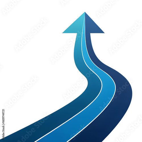 Blue arrow showing growth and progress on transparent background
