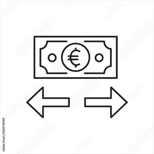 Currency Exchange Icon Depicting Euro Banknote and Directional Arrows, Illustrating Finance, Transactions, and International Money Transfers for Banking and Business Concepts