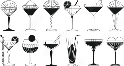 Art Deco Cocktail Glasses – Gold Accented Vector Illustrations