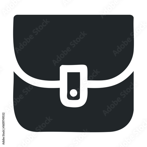 Minimalist black bag icon with flap and button design