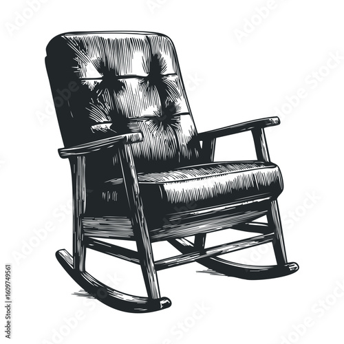 Vintage wooden rocking chair with cushioned backrest illustration