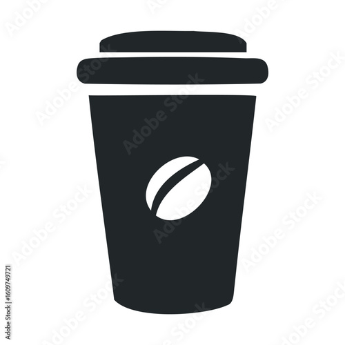 Minimalist coffee cup icon with bean design on disposable cup