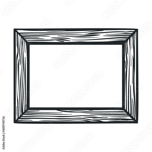 Black and white wooden frame with rustic texture on white background
