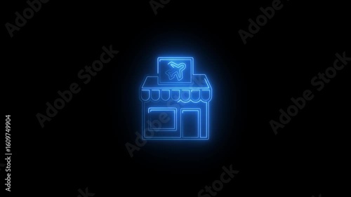 Wallpaper Mural Blue Neon Airplane Travel Agency Storefront Icon Glowing on Black Background Minimalist Design Torontodigital.ca