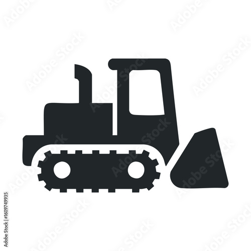 Silhouette of a tracked bulldozer with scoop on clear background