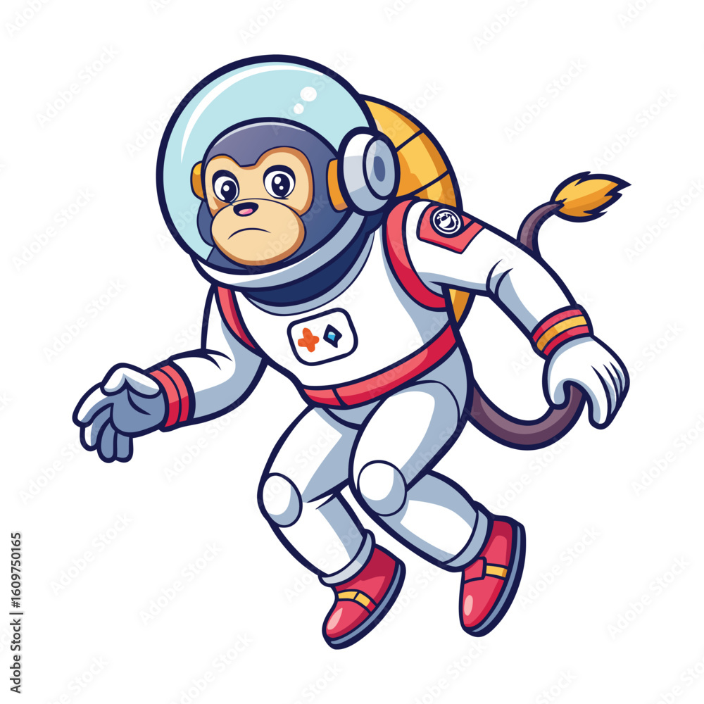Obraz premium Adorable Monkey Astronaut Floating in Zero Gravity – Fun Space Exploration Vector Art for Sci-Fi, Kids, and Cartoon-Themed Designs