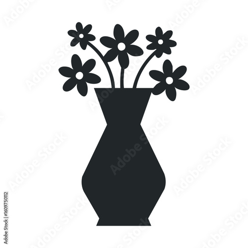 Silhouette of flowers in vase - minimalist black and white floral illustration