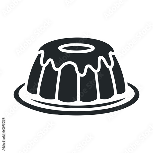 Delicious chocolate bundt cake icon with dripping icing on plate