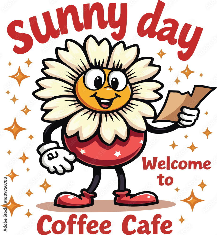 Naklejka premium Cheerful Sunflower Cartoon Character with 