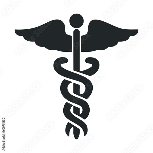 Caduceus symbol of medicine: iconic emblem with wings and staff