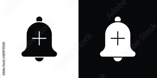 Cowbell circle plus icon Symbol, logo illustration. Vector graphics for web.