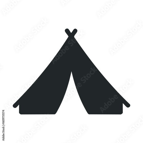 Simple black tent icon symbolizing outdoor camping adventure