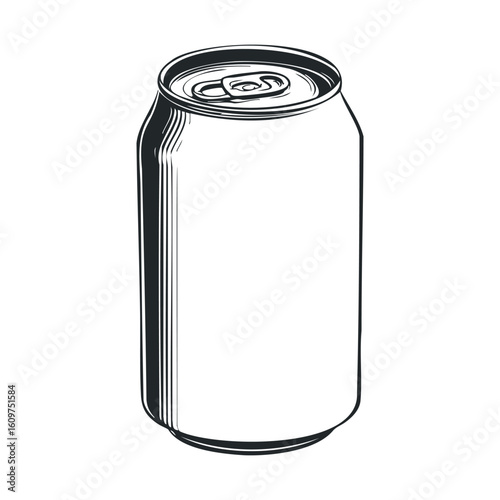 Black and white line art of a soda can with minimalist design