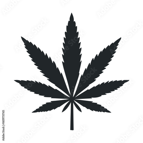 Monochrome cannabis leaf illustration on white background