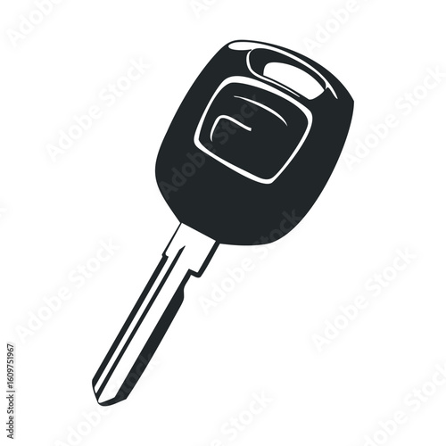 Black and white car key illustration on white background