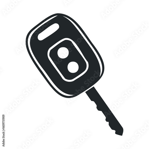 Black car key fob with buttons on white background