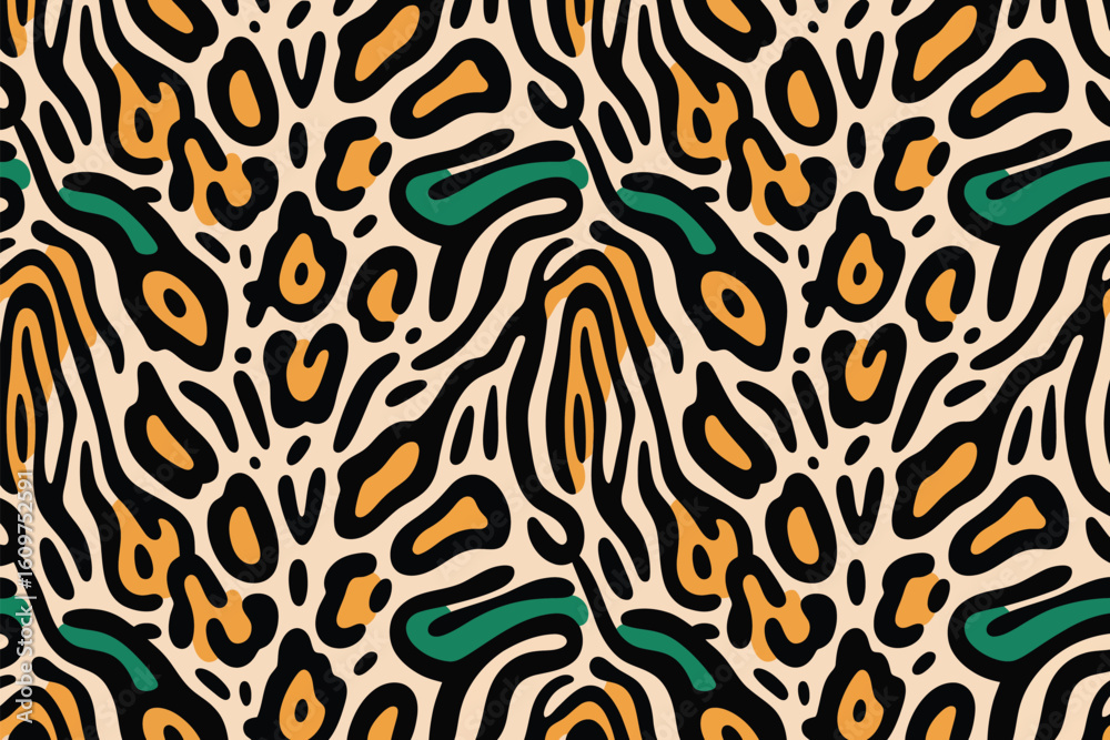 Vector art of a vibrant seamless animal print pattern blending leopard spots and zebra stripes in a modern and colorful design Vector art of a vibrant seamless animal print pattern blending leopard spots and zebra stripes in a modern and colorful design