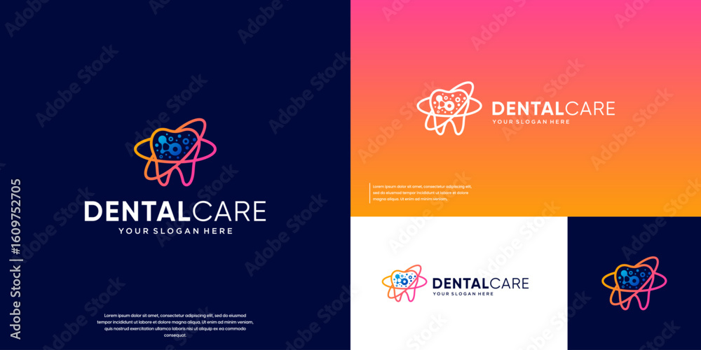 Fototapeta premium Logo with a digital healthcare concept, dental and oral care, vector template illustration.