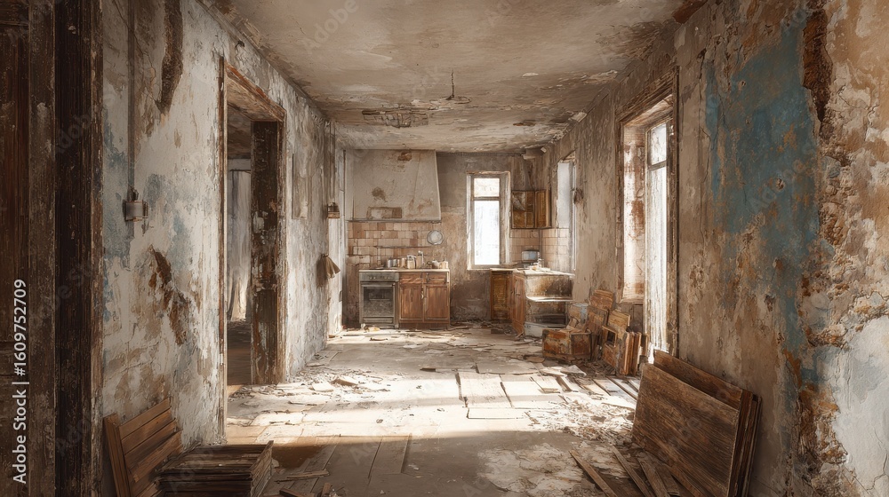 Bad apartment repair example. Old apartment with deteriorated old renovation, repairs needed. Bad apartment repair example. Old apartment with deteriorated old renovation, repairs needed.