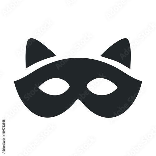 Cat mask icon with ears: minimalist black silhouette on white background