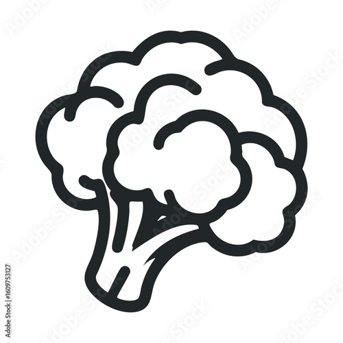 Simple black and white broccoli icon illustration on white background