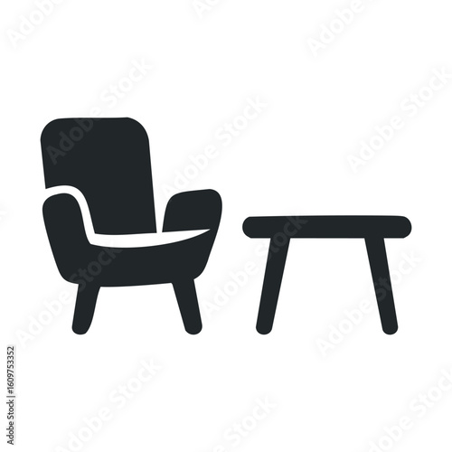 Minimalist black armchair and table icon design for home decor