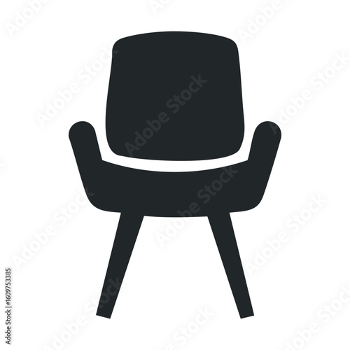 Minimalist black chair silhouette on white background: vector icon representation of modern furniture