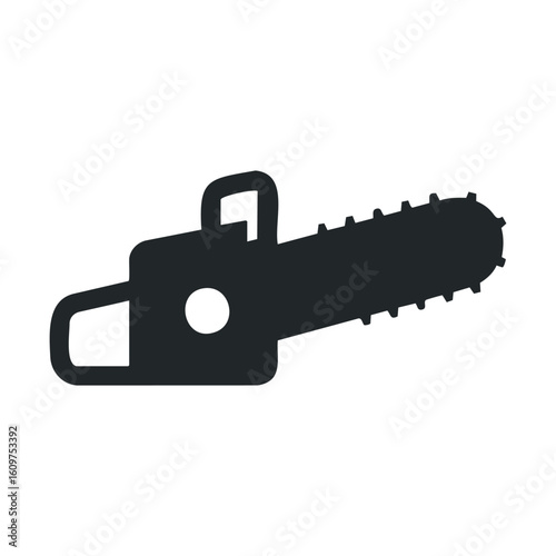 Silhouette of a chainsaw icon on white background