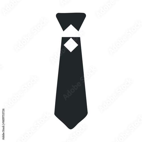 Black and white necktie icon with tie clip on white background