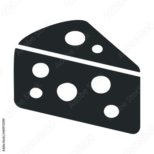Icon of cheese wedge with holes in black and white vector style