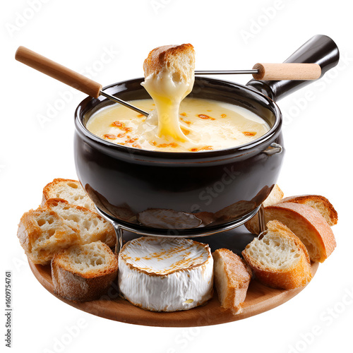 Delicious Cheese Fondue with Bread and Camembert