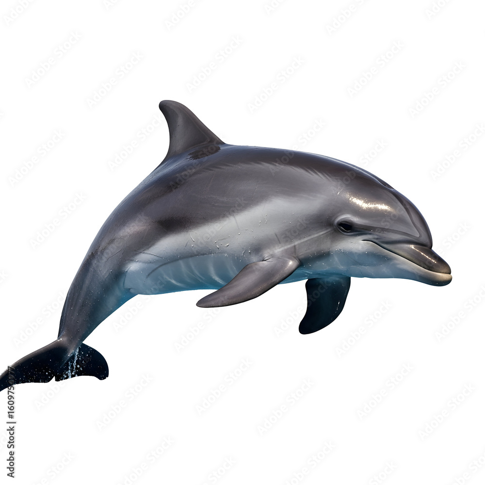 Naklejka premium Bottlenose dolphin leaping on black background