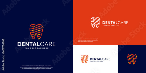 Abstract tooth logo with an electrical circuit concept, symbolizing modern health technology, vector graphic illustration.