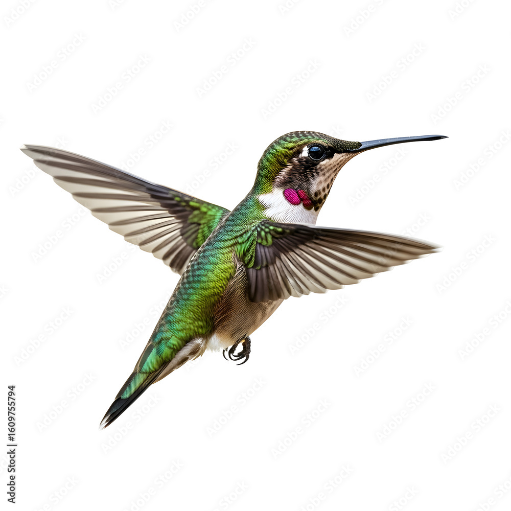 Fototapeta premium Hummingbird in Flight on Black Background